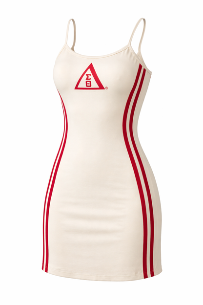 Delta Sigma Theta Spaghetti Strap Tennis Dress Cream and Crimson