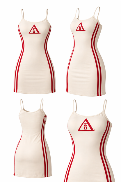Delta Sigma Theta Spaghetti Strap Tennis Dress Cream and Crimson