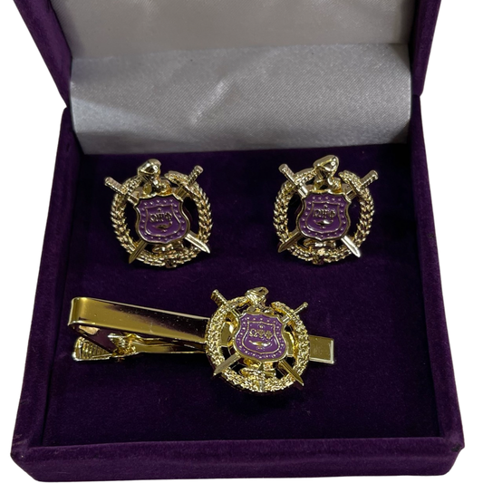 Omega Psi Phi Shield Cufflinks and Tie Clip